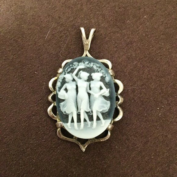 Cameo Pendant Antique Art Nouveau 3 Maidens Muses Goddesses Arts Sciences Litera - Picture 2 of 12
